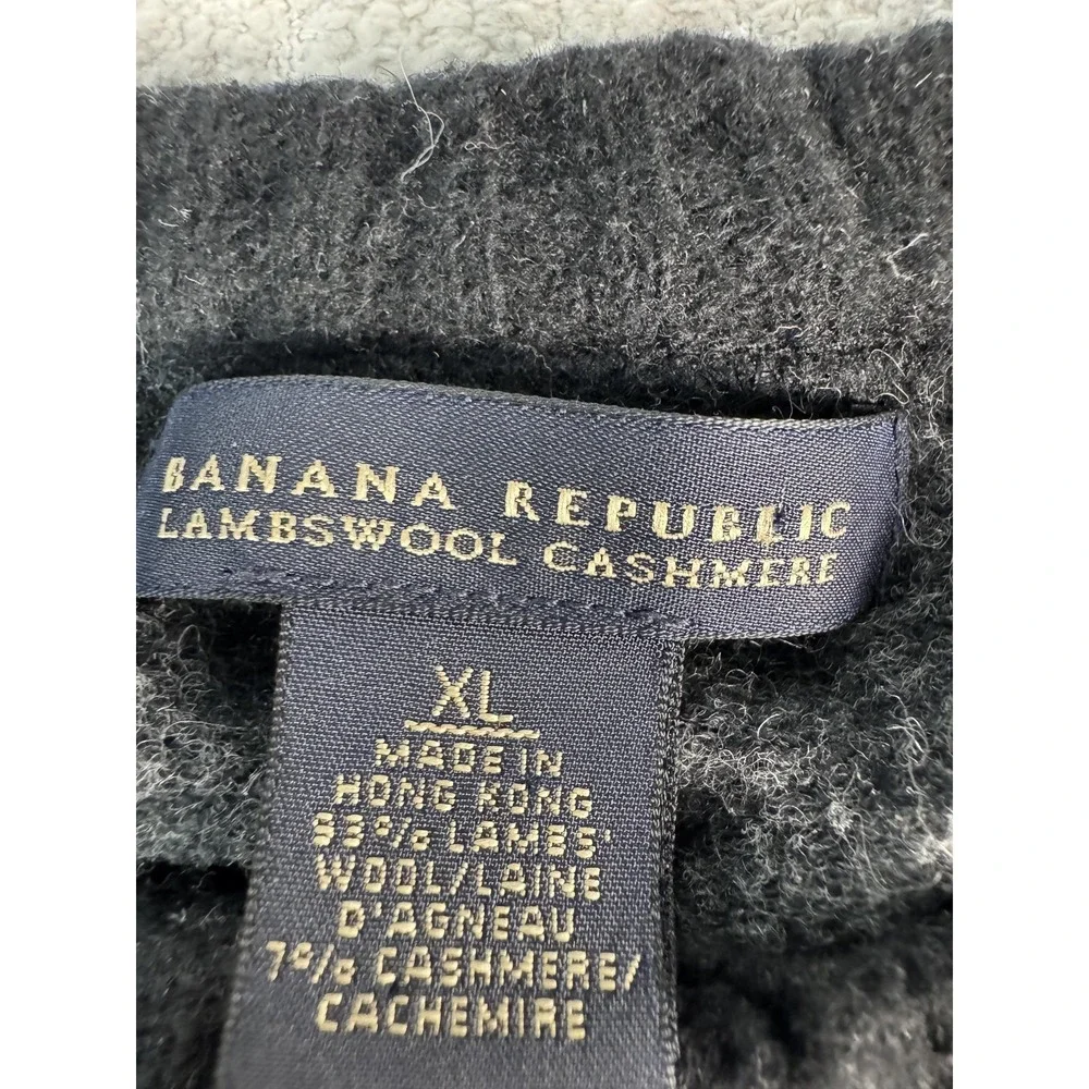 Banana Republic Sweater Mens L Black Lambswool Cashmere‎ Elbow Patch Crewneck